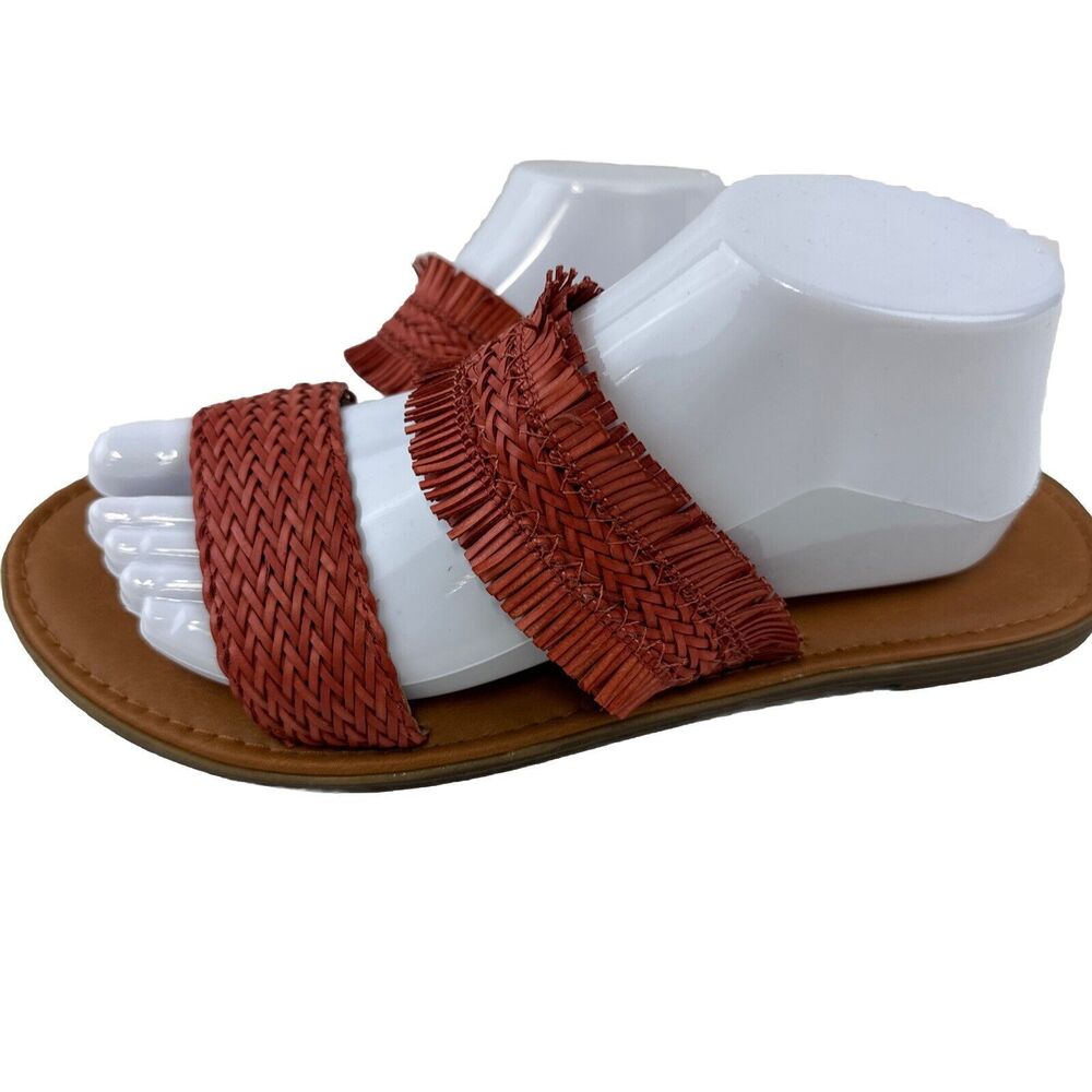 Universal Thread Luciana Woven Slide Sandals Orange fringed Women's Size 10 EUC